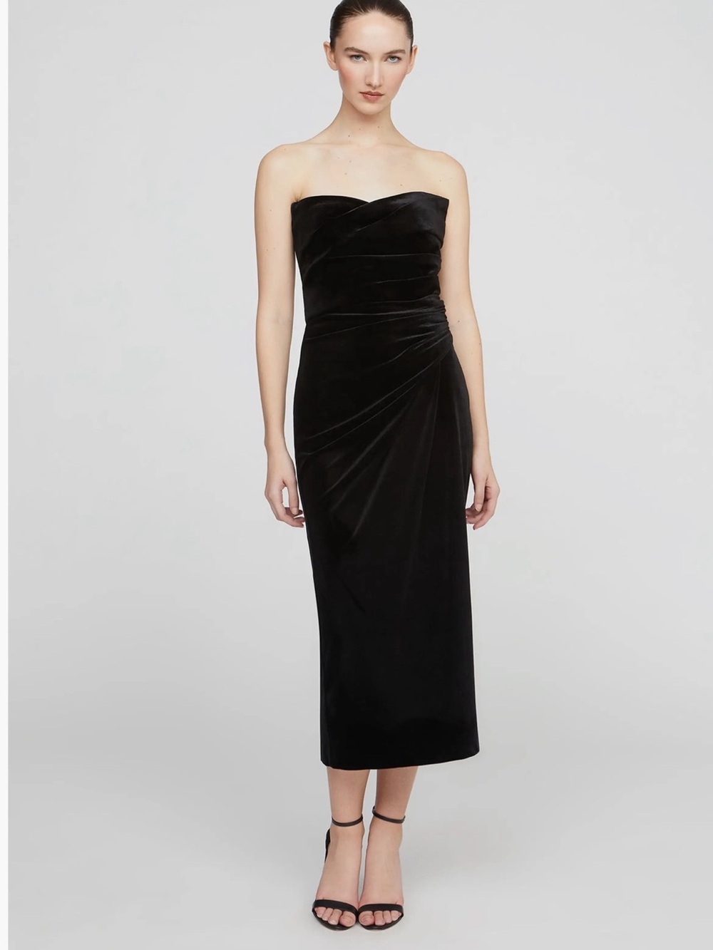 Halston Black Velvet Midi Dress